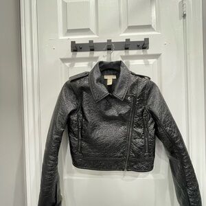 H&M Textured Black Faux Leather Jacket